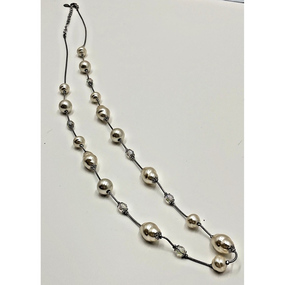 Dell'Olio Pearl and Crystal Necklace Silver Tone‎